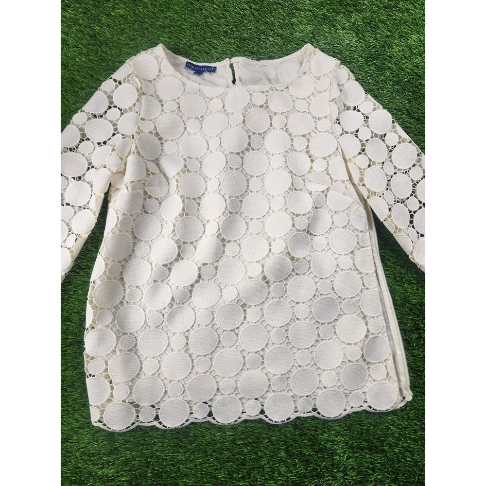 RSVP By Talbots Blouse Womens XS White Lace Crochet Circle Lined 3/4 Sleeve Top